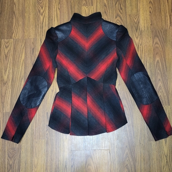 Guess by Marciano Red & Black Peplum Jacket with Leather Trim - Size XS A38 - Picture 9 of 11